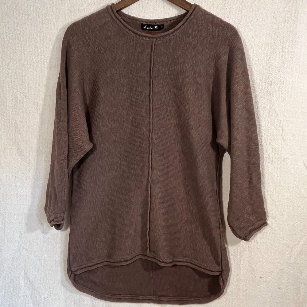Lulu B - Raglan Knit Pullover Sweater - 100% Cotton in Deep Taupe Size M